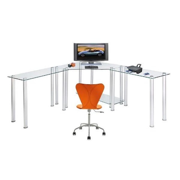Rta Home And Office Clear Tempered Glass Corner Computer Desk with Left and Right Extention tables RT441583 - main